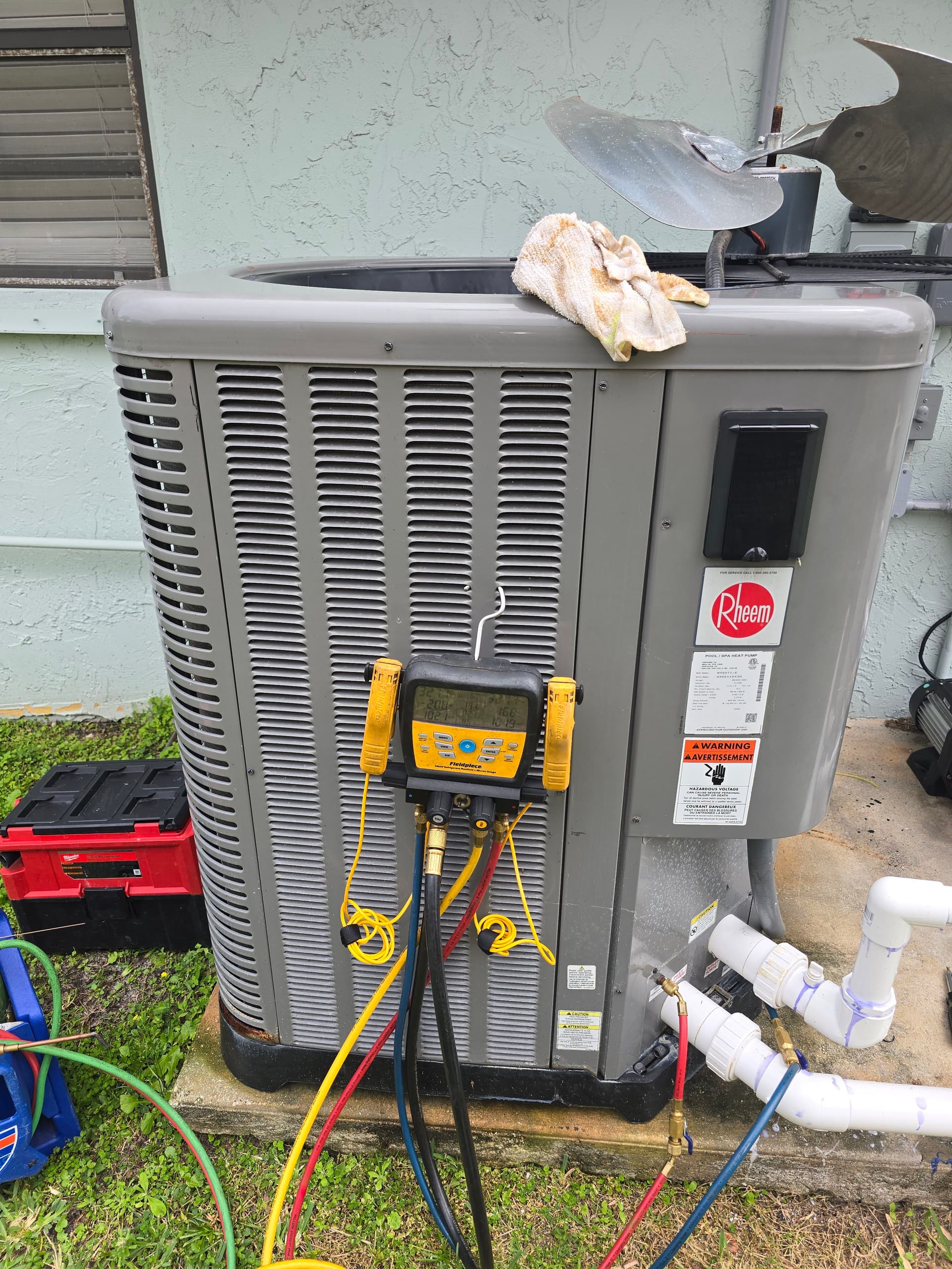 Refrigerant Leak Found and Fixed on a Rheem Pool Heat Pump image
